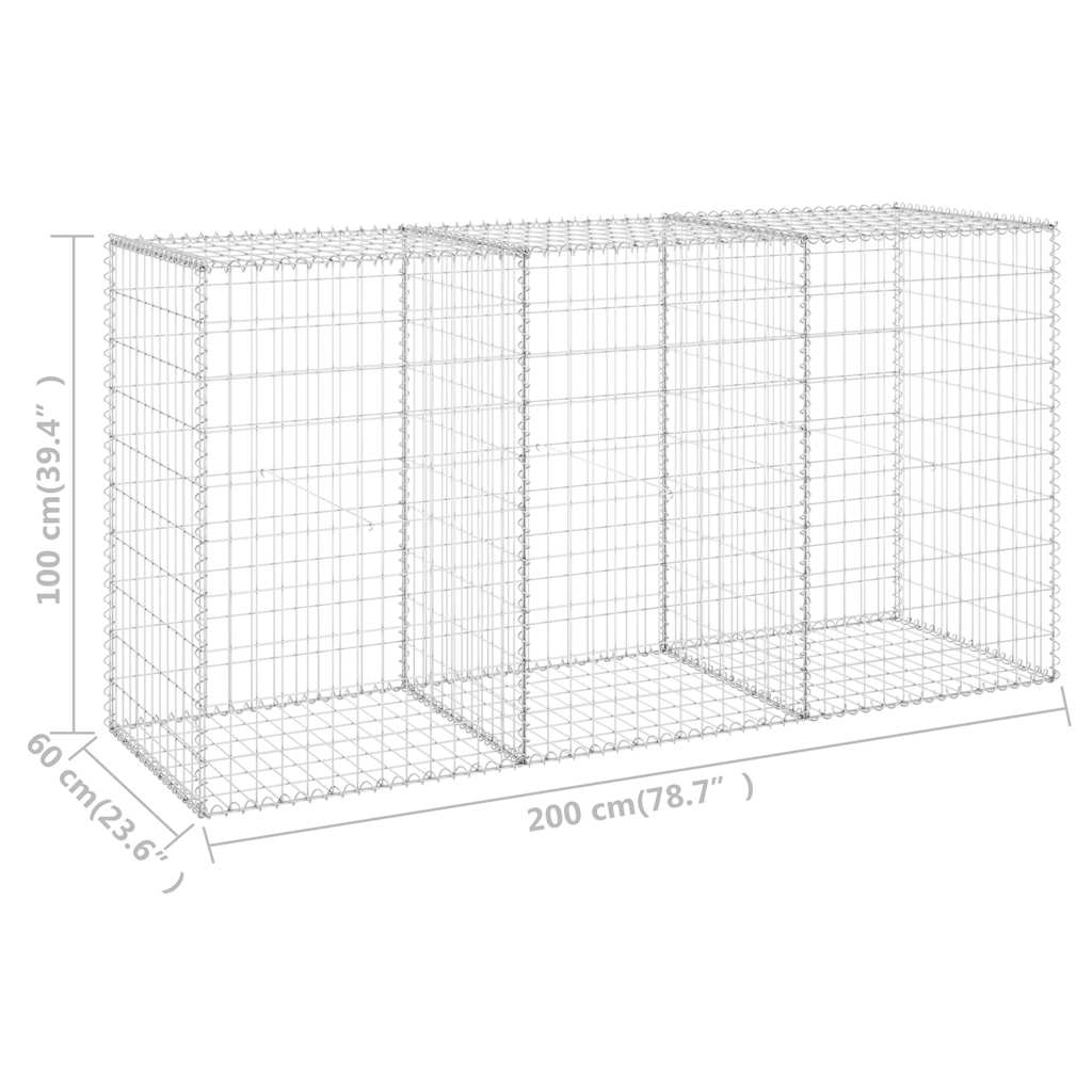 Gabionenwand mit Abdeckung Verzinkter Stahl 200x60x100 cm Zaun Steinmauer