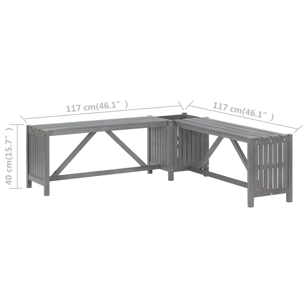 Garten-Eckbank mit Pflanzkübel 117 cm Massivholz Akazie Grau