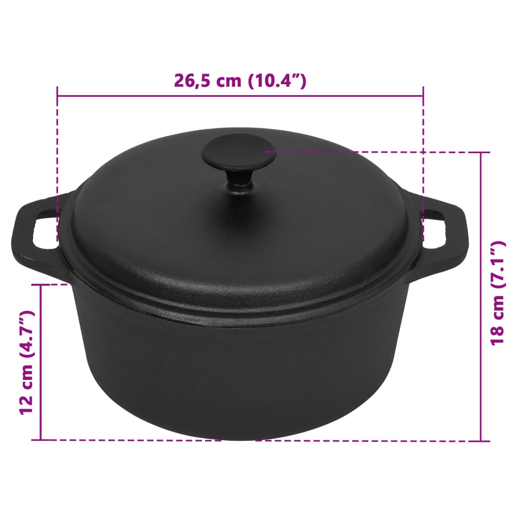 Topf Schwarz Ø26,5 cm Gusseisen 5 Liter Fassungsvermögen Schmortopf