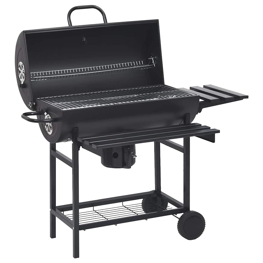 Grillwagen mit Rädern und Ablagen Schwarz Stahl 115x85x95 cmm Außengrill