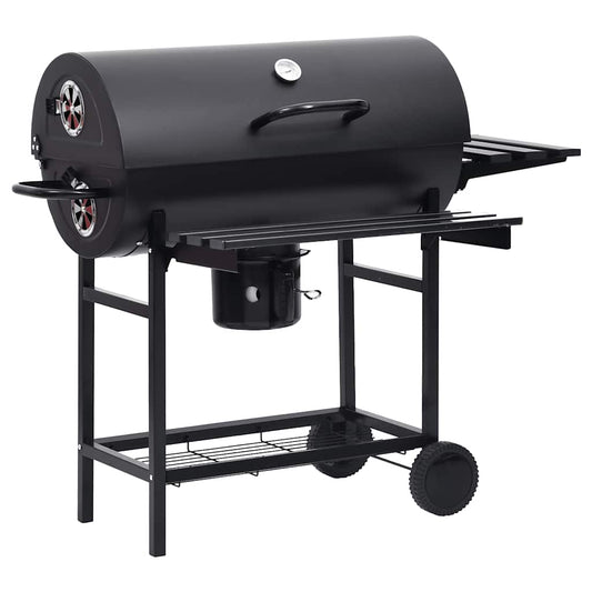 vidaXL Grill Cart with Wheels and Shelves, Black Steel, 115x85x95 cm