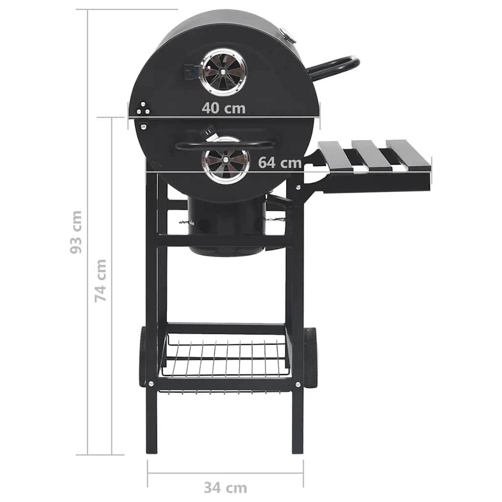 Grillwagen mit Rädern und Ablagen Schwarz Stahl 115x85x95 cmm Außengrill
