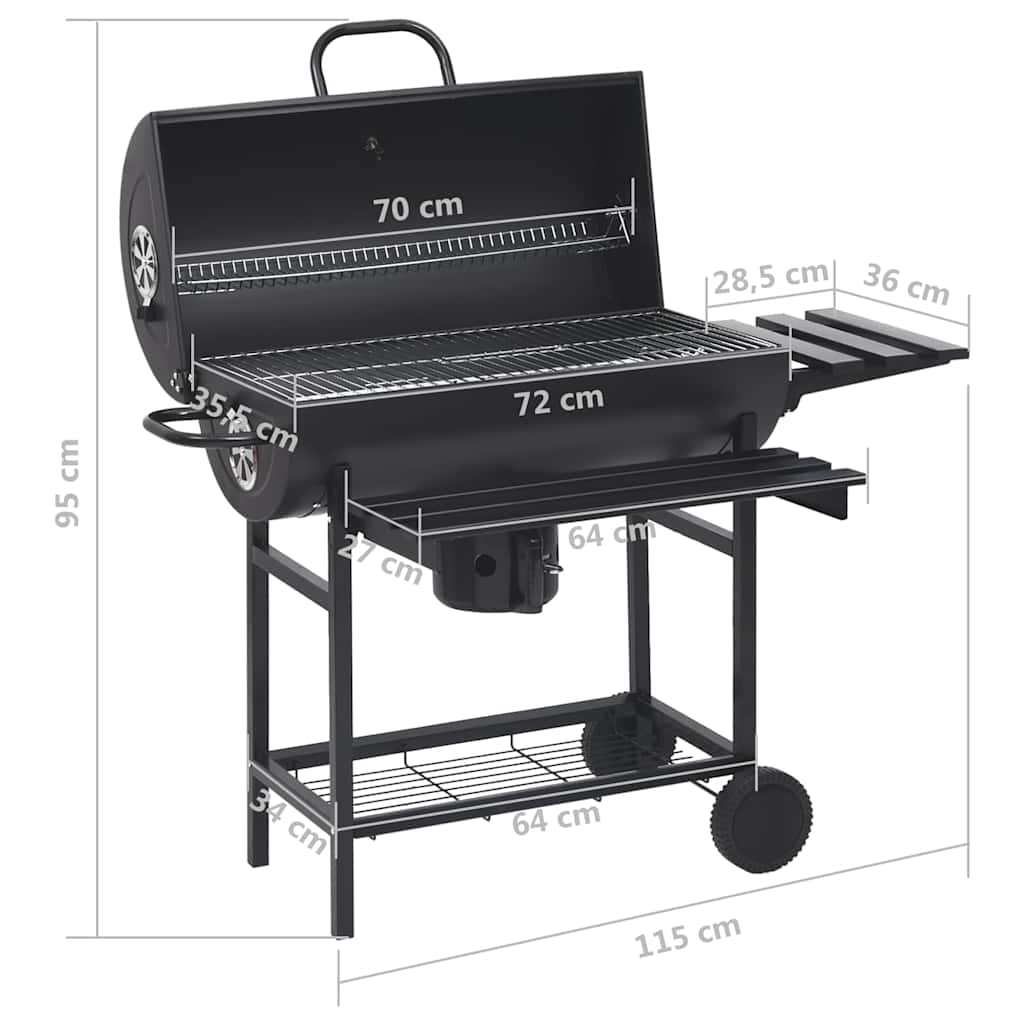 Grillwagen mit Rädern und Ablagen Schwarz Stahl 115x85x95 cmm Außengrill