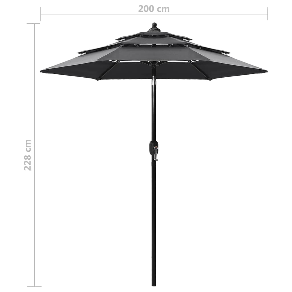 Sonnenschirm mit Aluminium-Mast 3-lagig Anthrazit 2 m Durchmesser faltbar