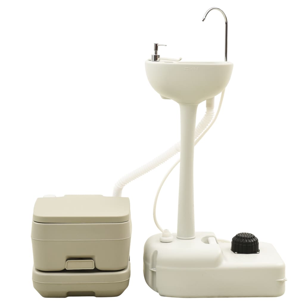 Campingtoilette und Handwaschbecken Set 10 + 10 L Tragbar Grau Klo