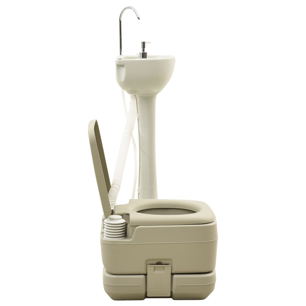Campingtoilette und Handwaschbecken Set 10 + 10 L Tragbar Grau Klo