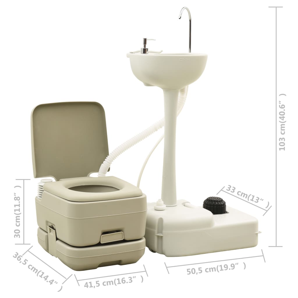 Campingtoilette und Handwaschbecken Set 10 + 10 L Tragbar Grau Klo