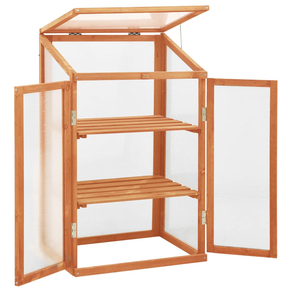 Gewächshaus 60x45x100 cm Tannenholz Anzuchtgewächshaus Treibhaus Braun
