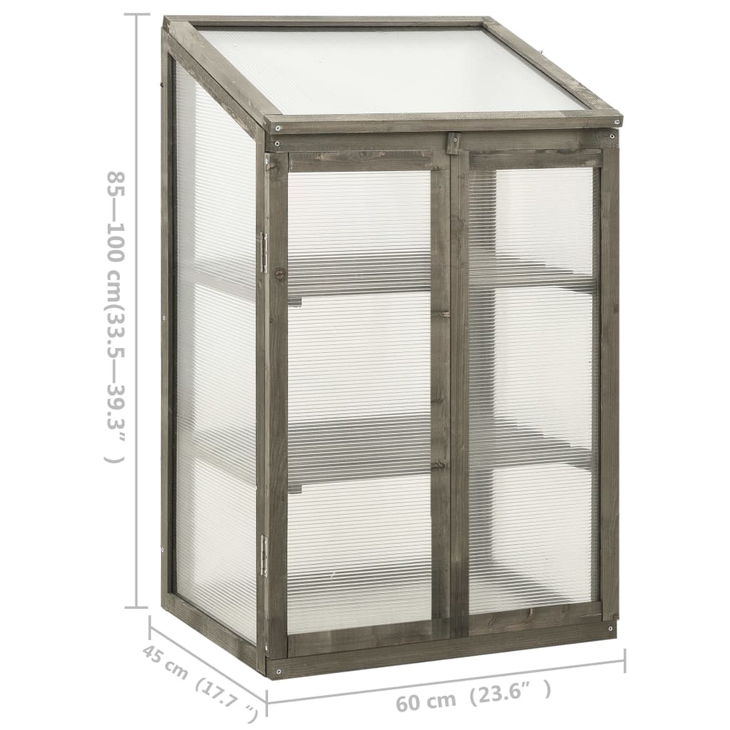 Gewächshaus 60x45x100 cm Tannenholz Anzuchtgewächshaus Treibhaus Grau
