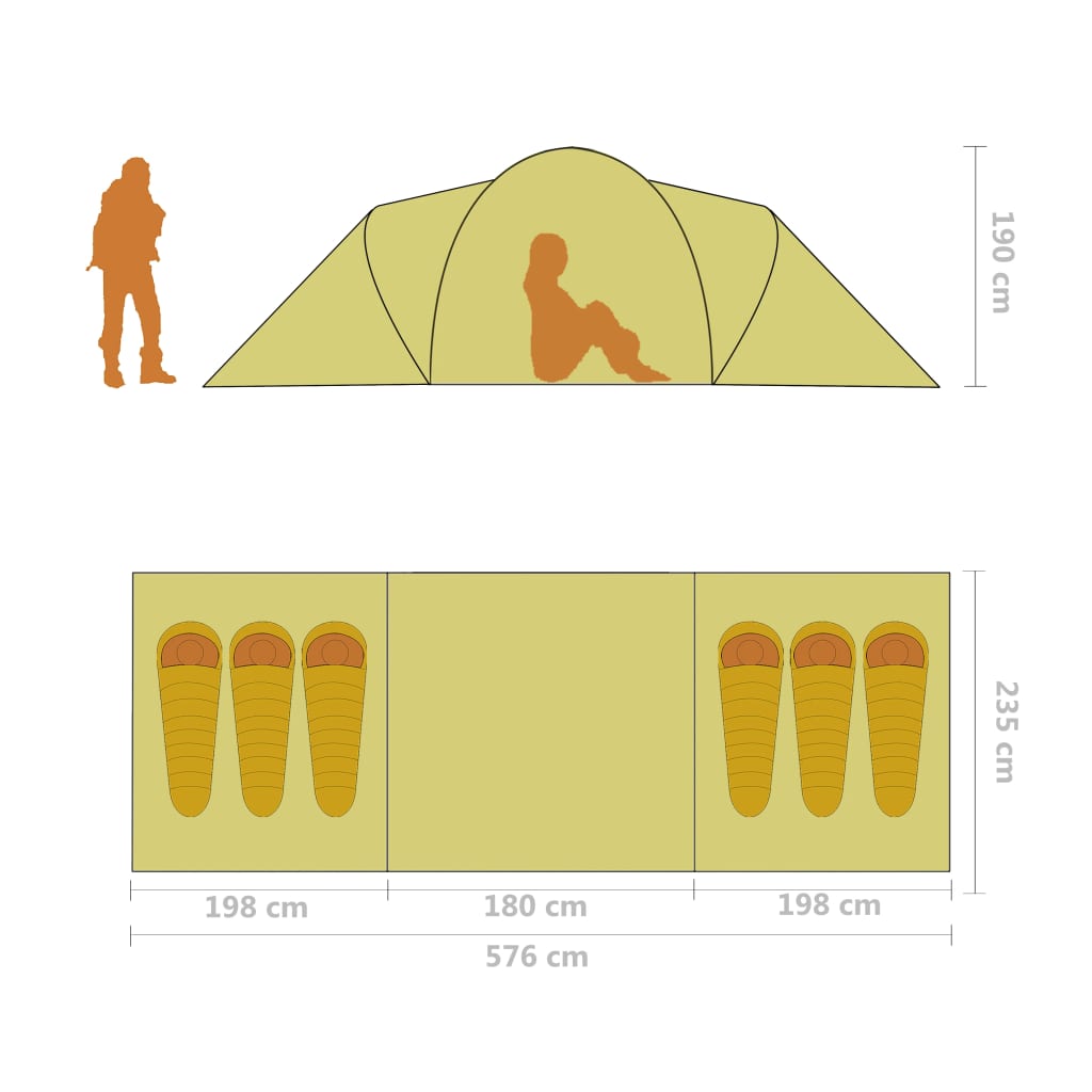 Campingzelt 6 Personen Familienzelt Blau Grün 576x235x190 cm Gruppenzelt 2 Kabinen