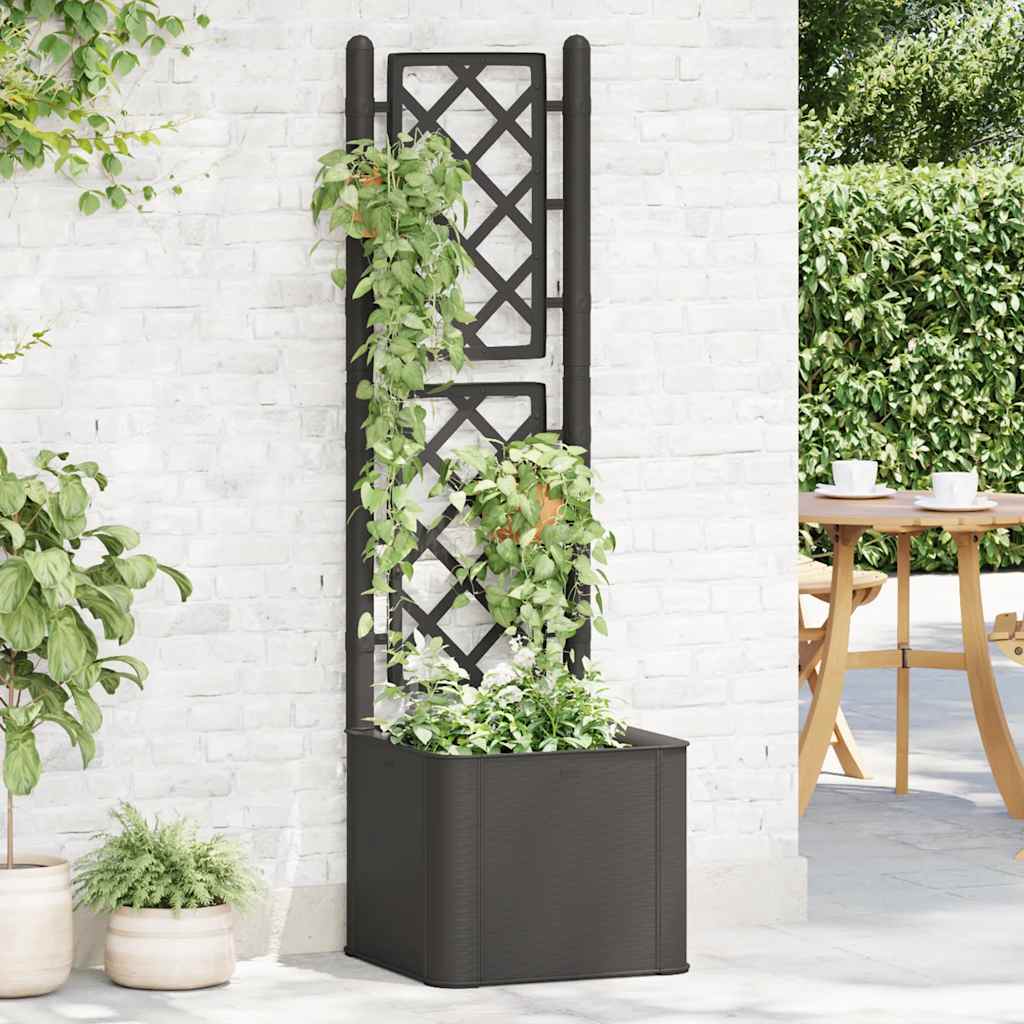 Garten-Hochbeet mit Spalier Selbstbewässerungssystem Anthrazit 43x43x142cm