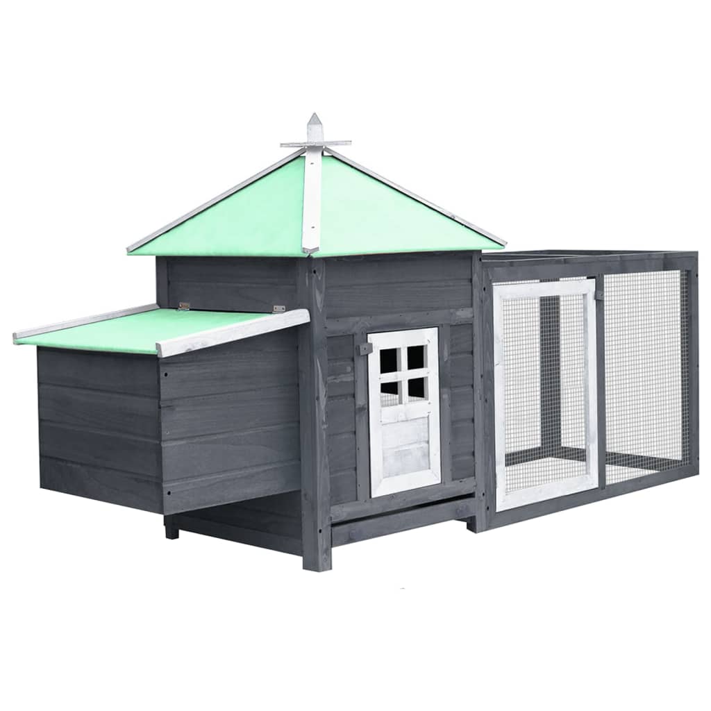Hühnerstall mit Nistkasten Grau 193x68x104 cm Tanne Massivholz Hühnerhaus