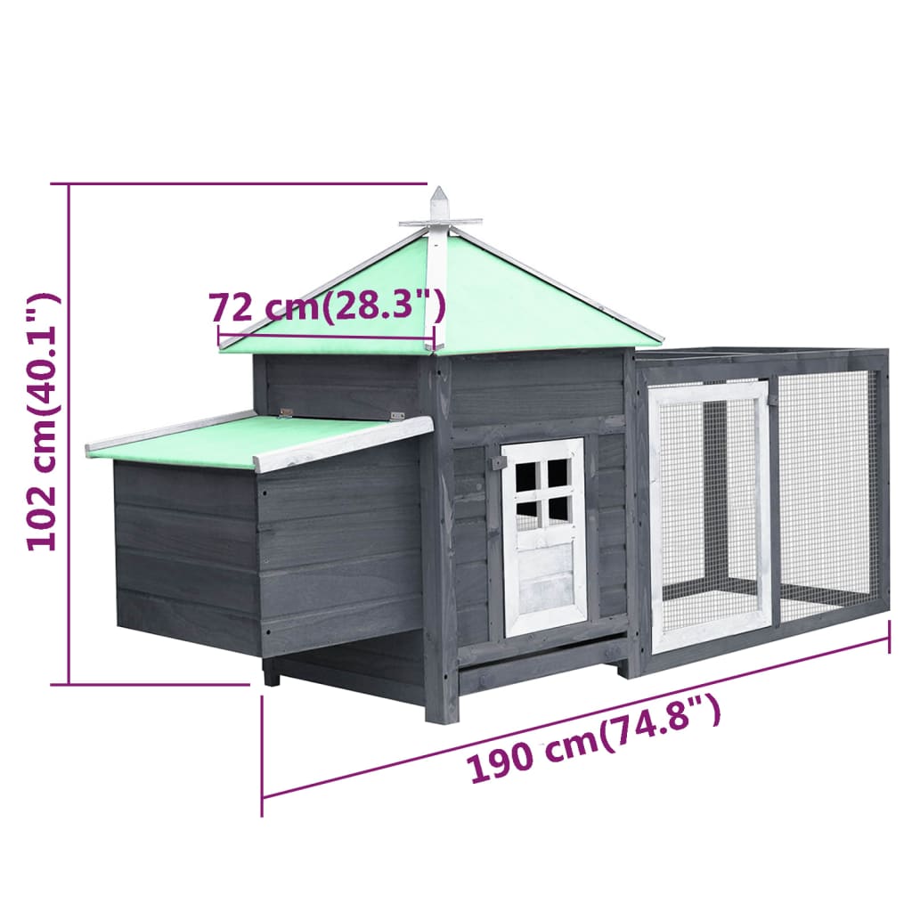 Hühnerstall mit Nistkasten Grau 193x68x104 cm Tanne Massivholz Hühnerhaus