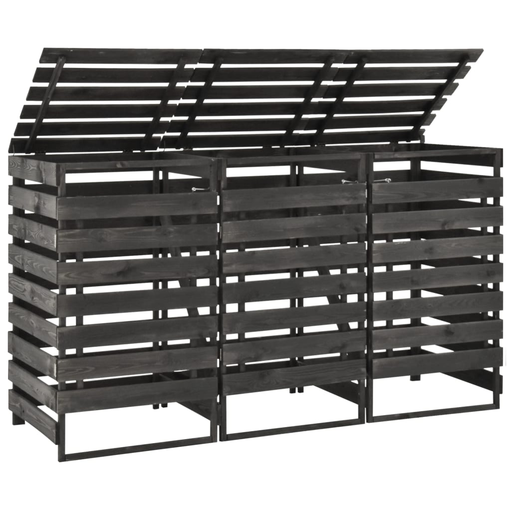 Mülltonnenbox 3 Tonnen 210x75x121cm Mülltonnenverkleidung Kiefer Massivholz schwarz