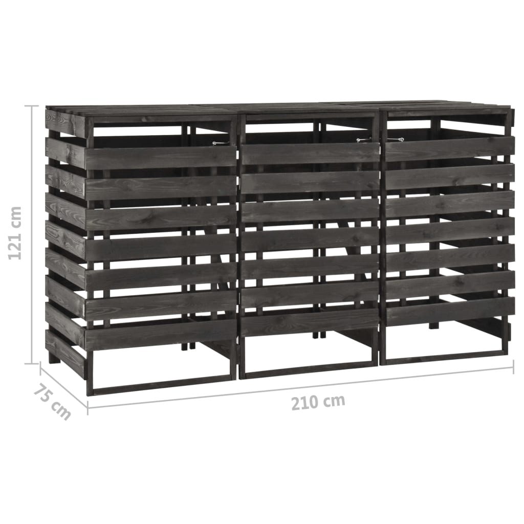 Mülltonnenbox 3 Tonnen 210x75x121cm Mülltonnenverkleidung Kiefer Massivholz schwarz