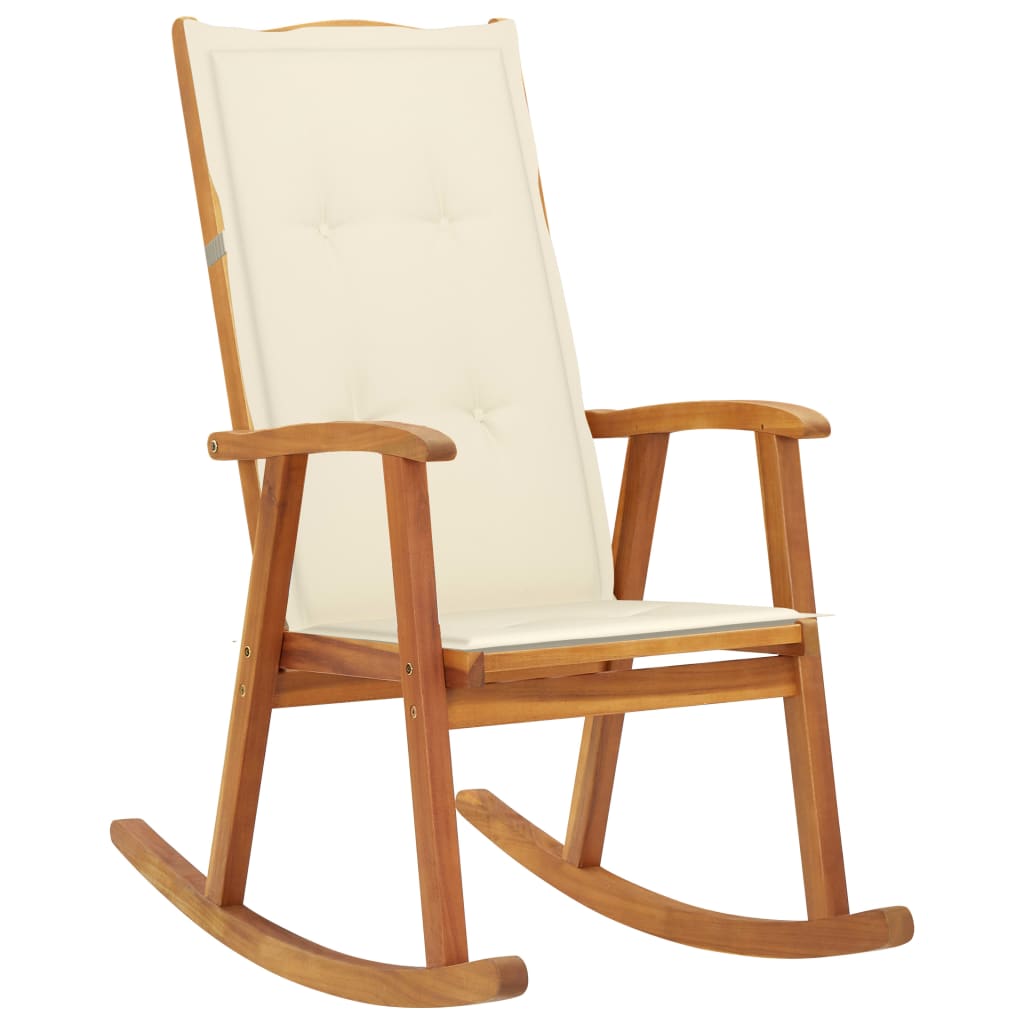 Schaukelstuhl mit Polster Auflage weiß Akazienholz 57x100x117 cm