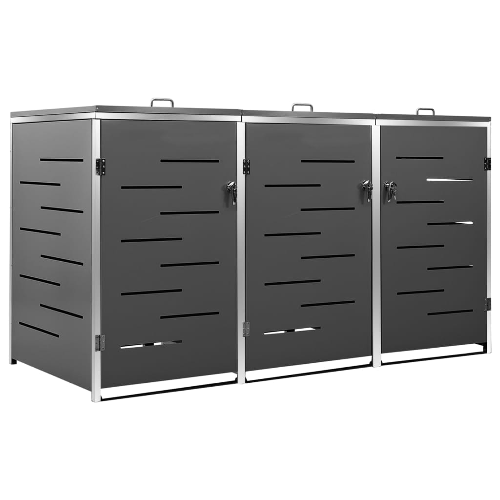 Mülltonnenbox 3 Tonnen 207x77,5x115 cm Edelstahl anthrazit Mülltonnenverkleidung