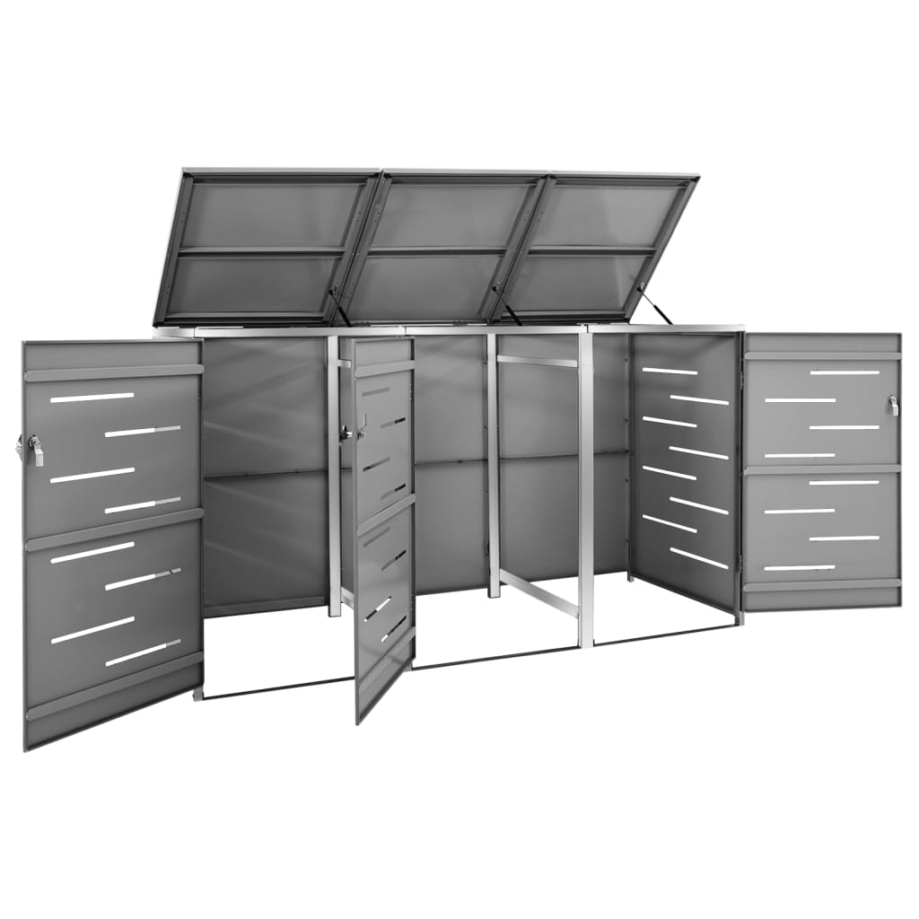 Mülltonnenbox 3 Tonnen 207x77,5x115 cm Edelstahl anthrazit Mülltonnenverkleidung