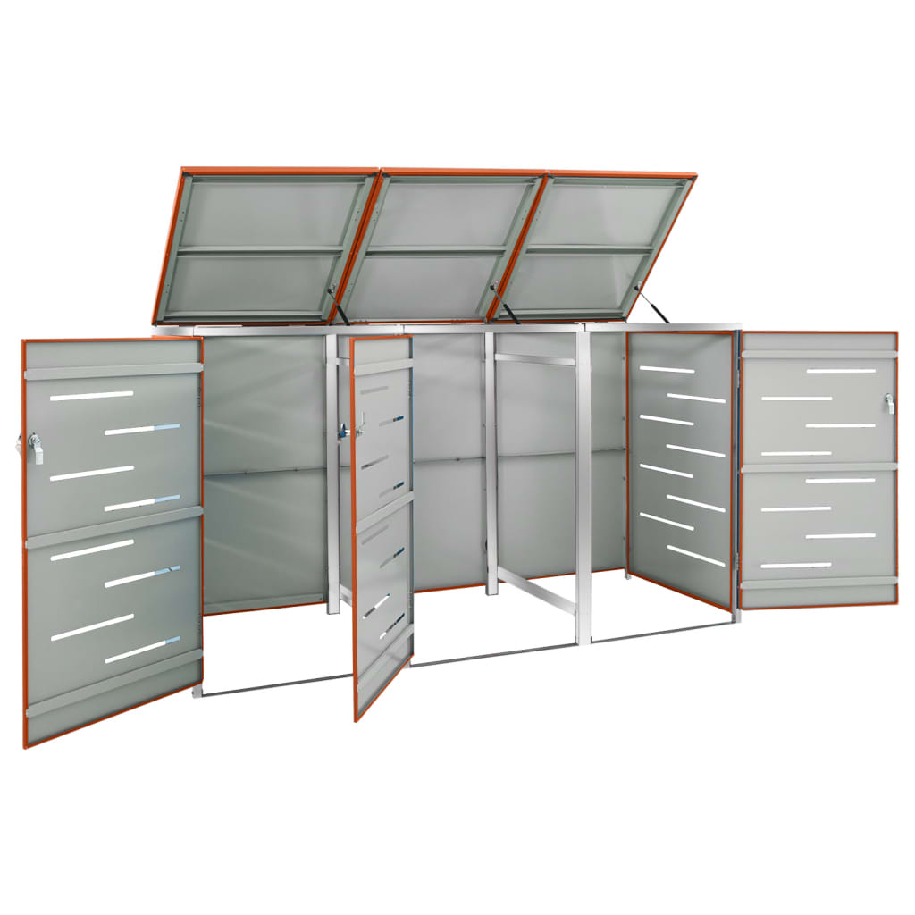 Mülltonnenbox 3 Tonnen 207x77,5x115 cm Edelstahl orange Mülltonnenverkleidung