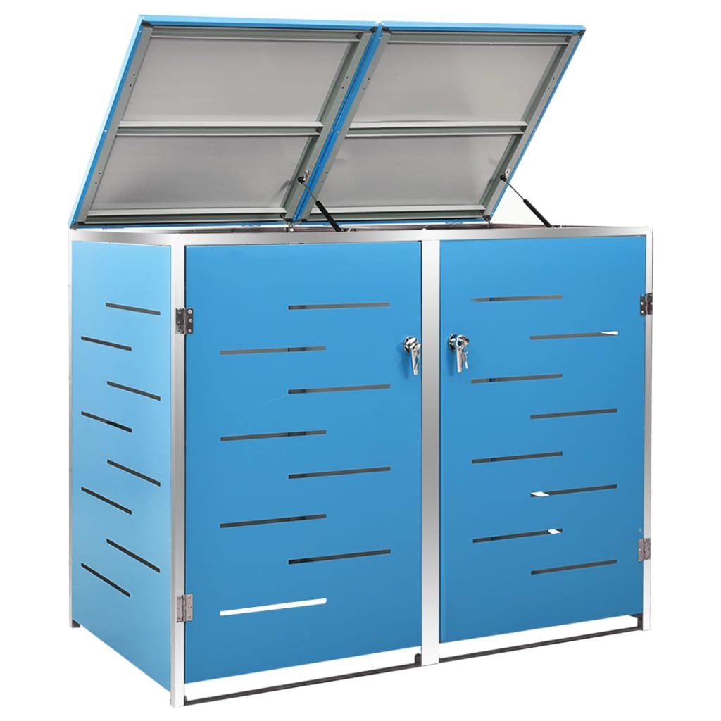 Mülltonnenbox 2 Tonnen 138x77,5x115,5 cm Edelstahl blau Mülltonnenverkleidung