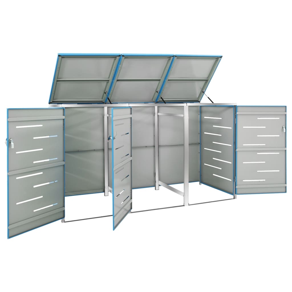 Mülltonnenbox für 3 Tonnen 207x77,5x115 cm Edelstahl blau Mülltonnenverkleidung