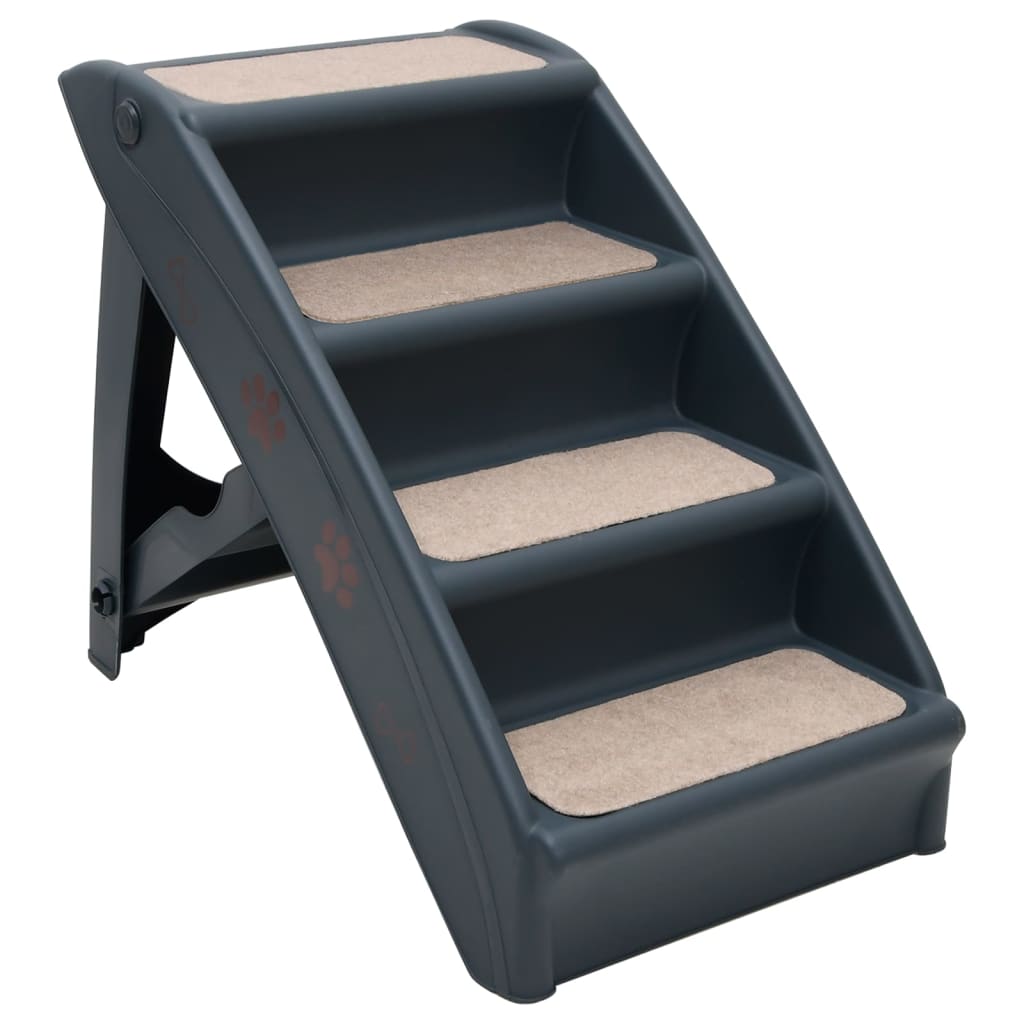 Hundetreppe Klappbar Grau 62x40x49,5 cm 4 Stufen Aufstiegshilfe Tiertreppe