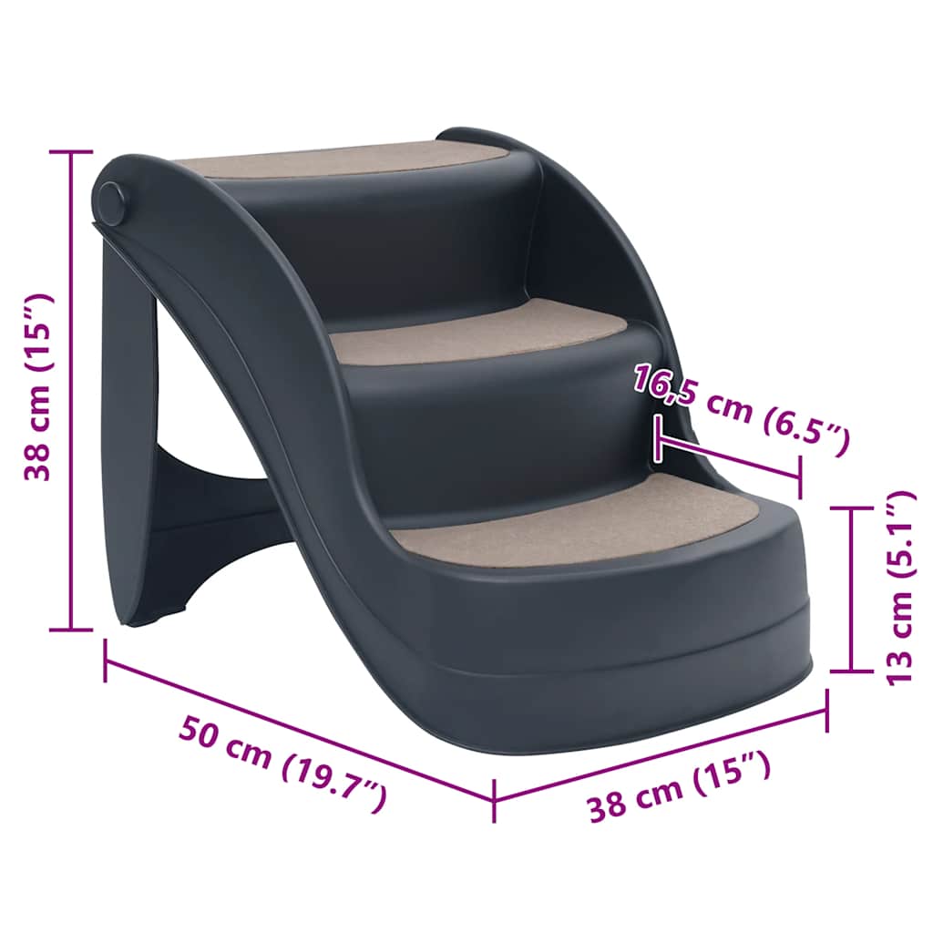 vidaXL 3-Step Foldable Dog Staircase, Dark Grey