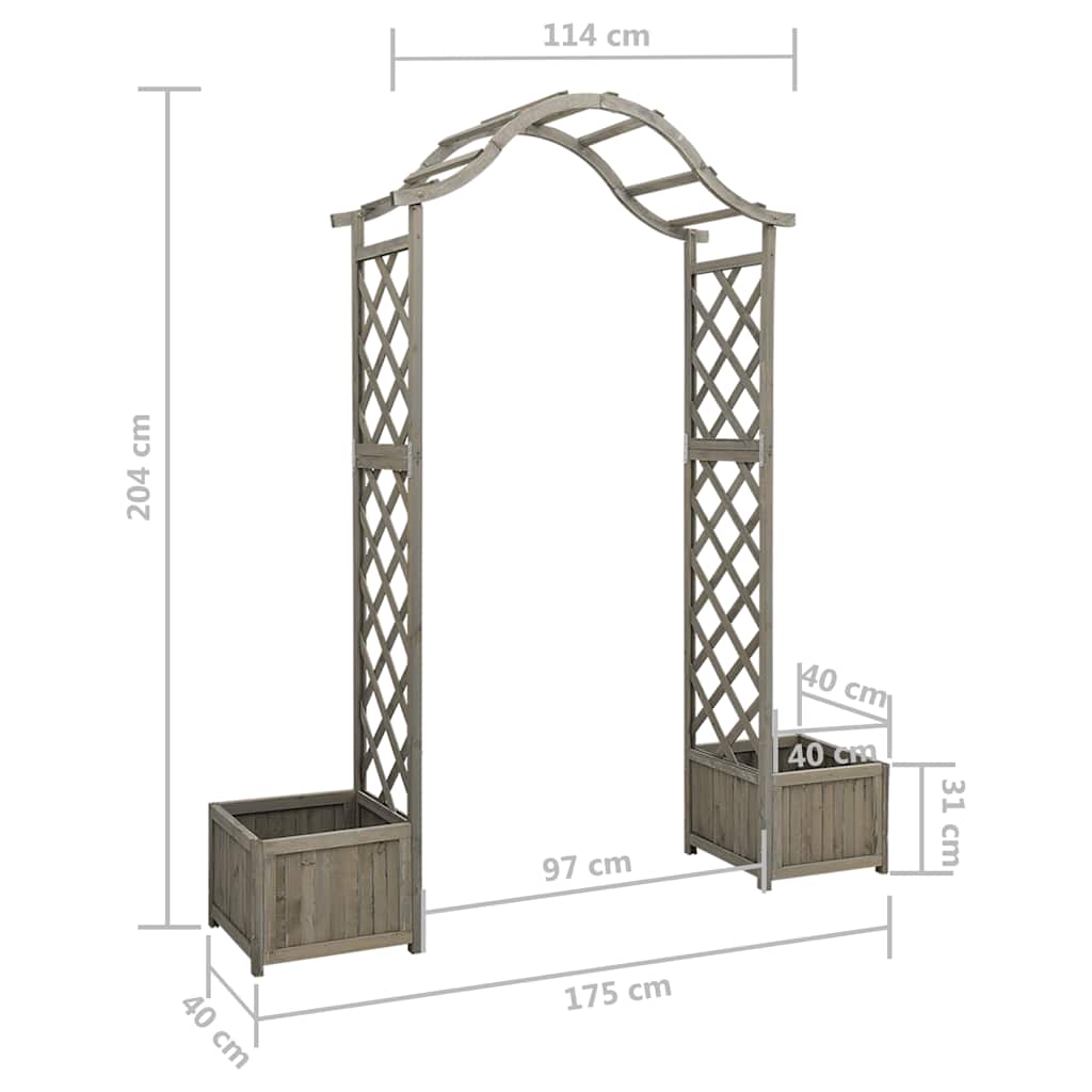vidaXL Garden Pergola with Flower Box, Grey, Solid Fir Wood