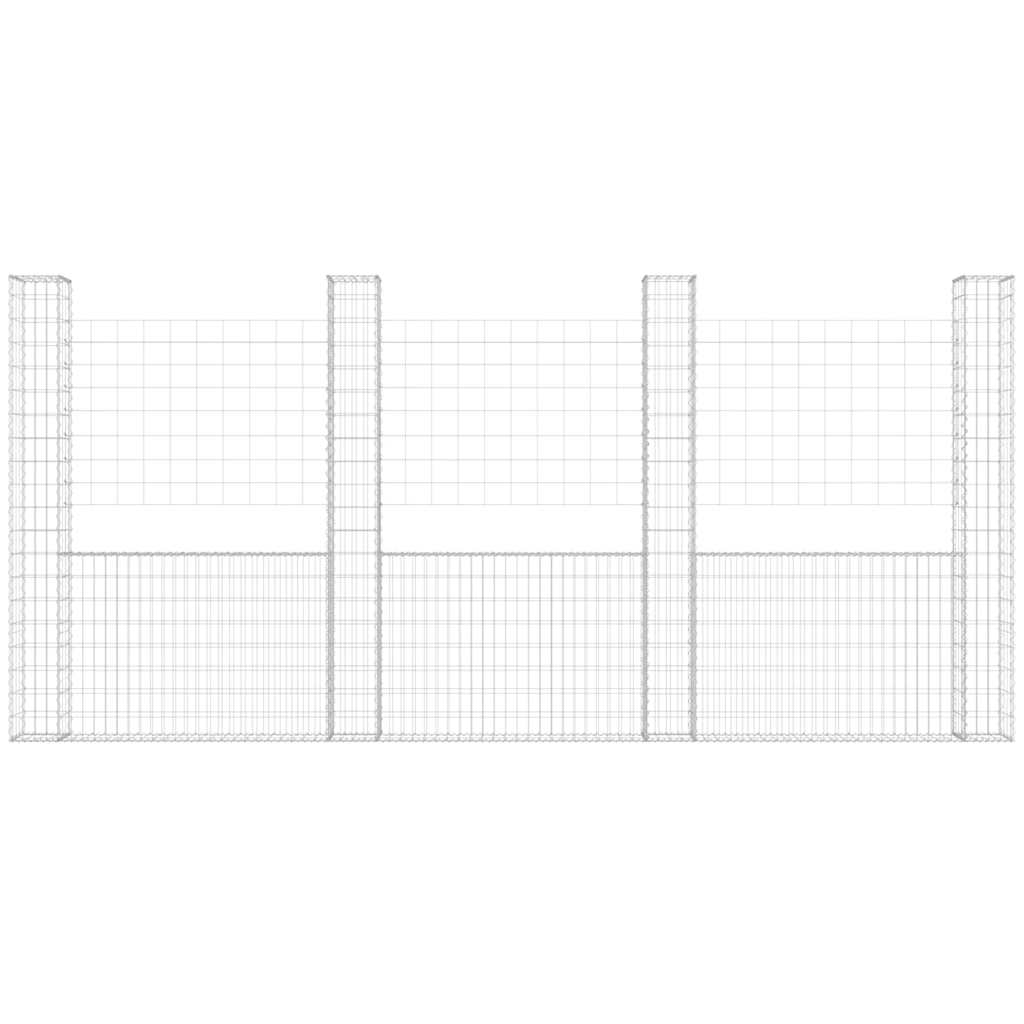 Gabionenkorb U-Form mit 5 Säulen 500x20x200 cm Gabionenwand verzinkt