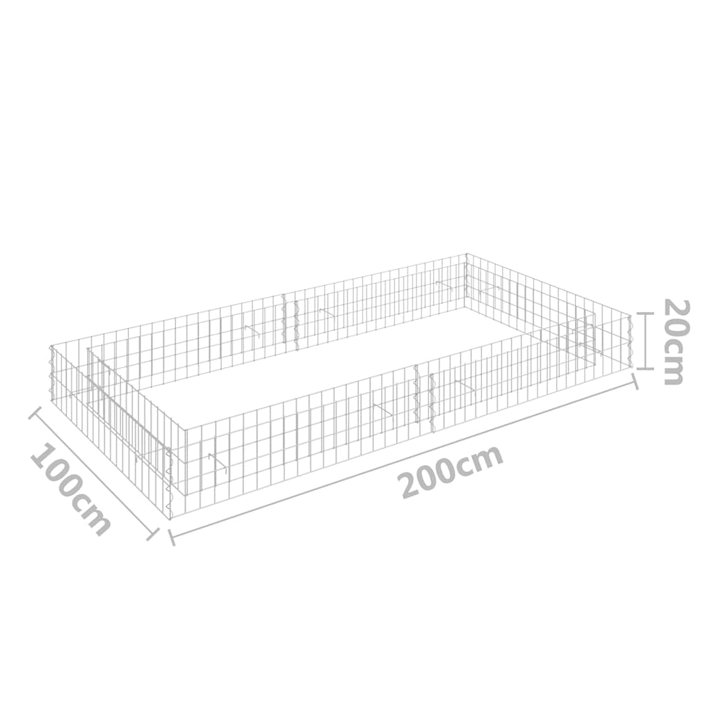 Gabionen-Hochbeet Verzinkter Stahl 200x100x20 cm Steinkorb Grau Silber