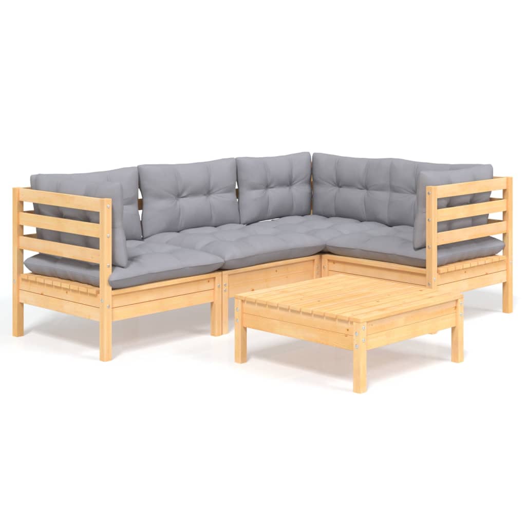 Garten-Lounge-Set 5-teilig Gartenmöbel mit Grauen Kissen Sitzgruppe