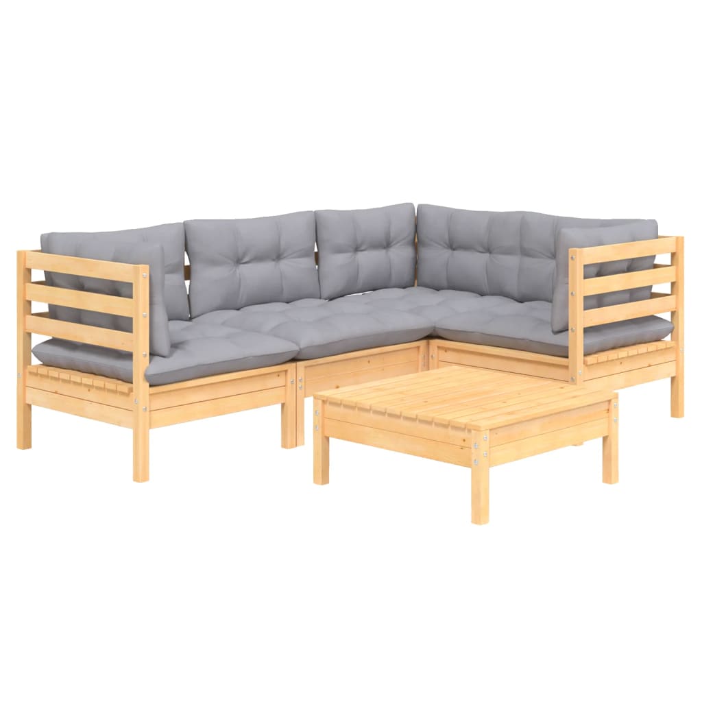 Garten-Lounge-Set 5-teilig Gartenmöbel mit Grauen Kissen Sitzgruppe