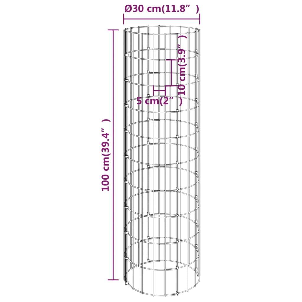 Gabionen-Säule 3 Stk. Rund Verzinkter Stahl Ø30x100 cm Steinkorb Grau