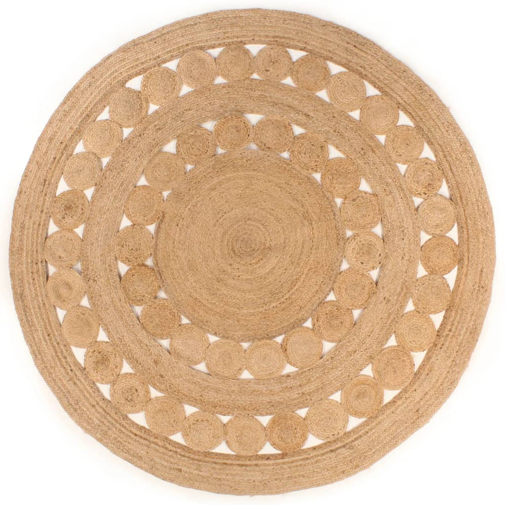 Teppich rund Flechtmuster Jute 210cm Rund Retro Boho natur braun