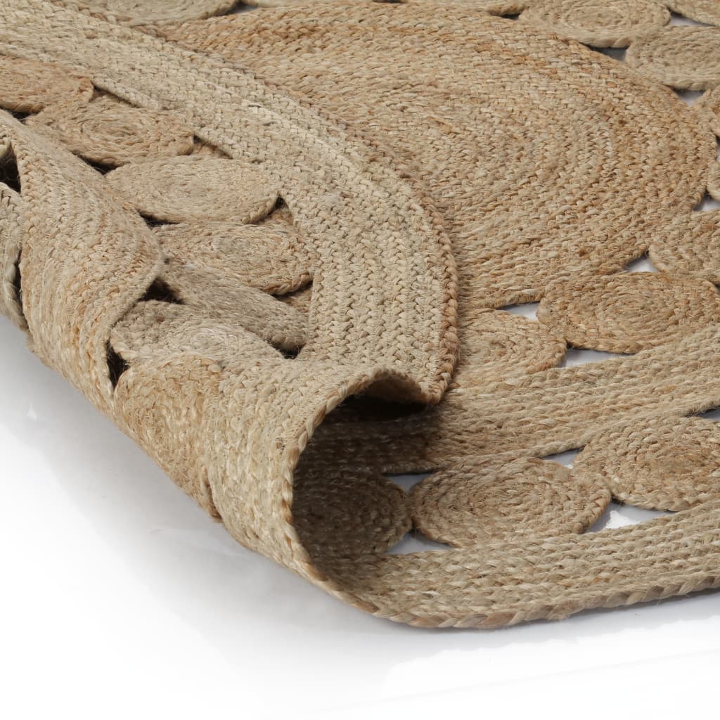 Teppich rund Flechtmuster Jute 210cm Rund Retro Boho natur braun
