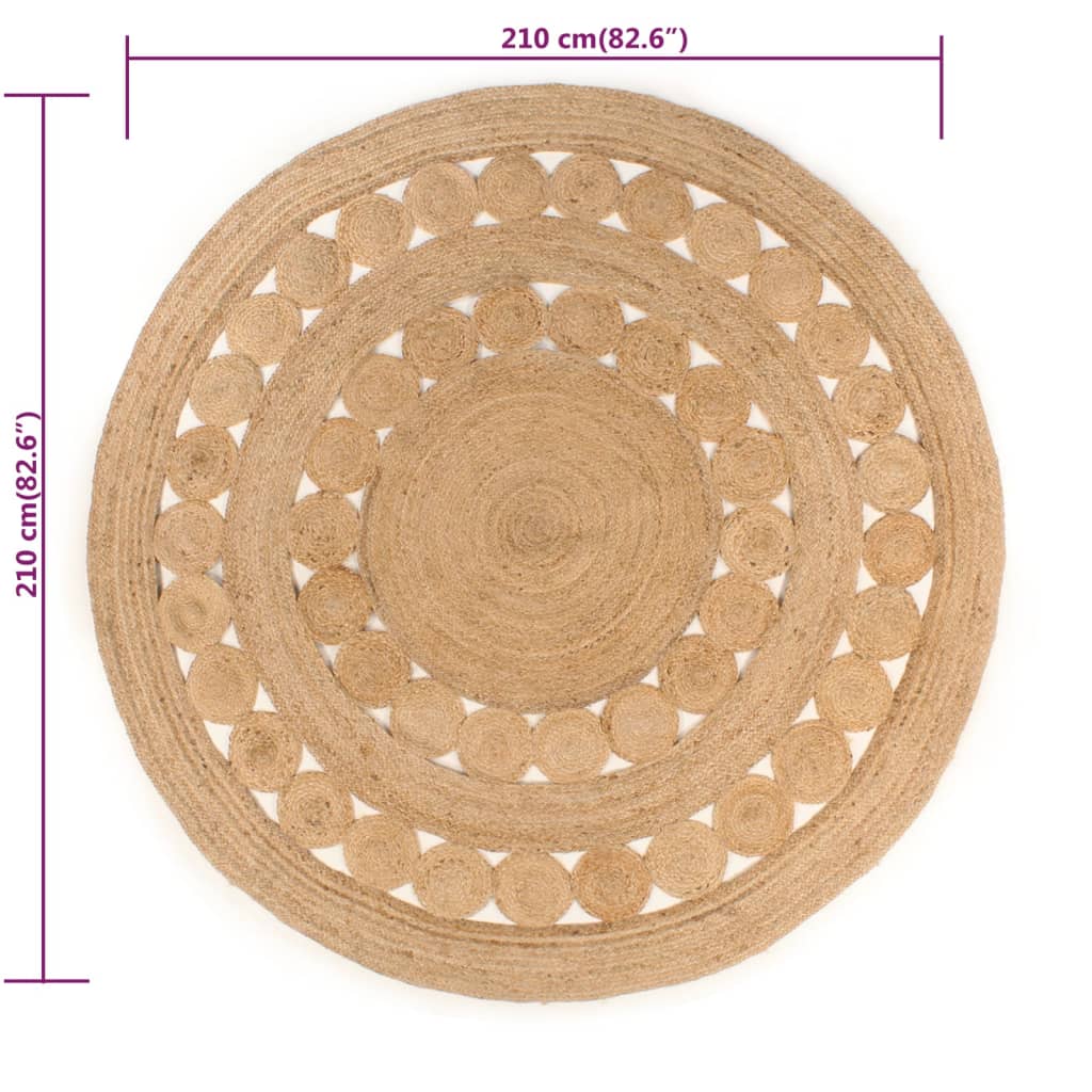 Teppich rund Flechtmuster Jute 210cm Rund Retro Boho natur braun