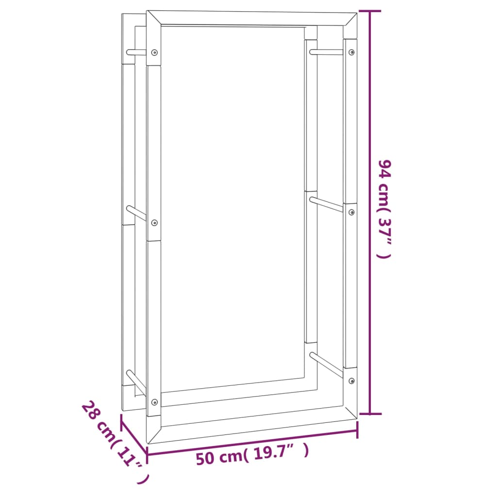 Brennholzregal Stahl Mattschwarz 50x28x94 cm Kaminholzlager Feuerholzhalter