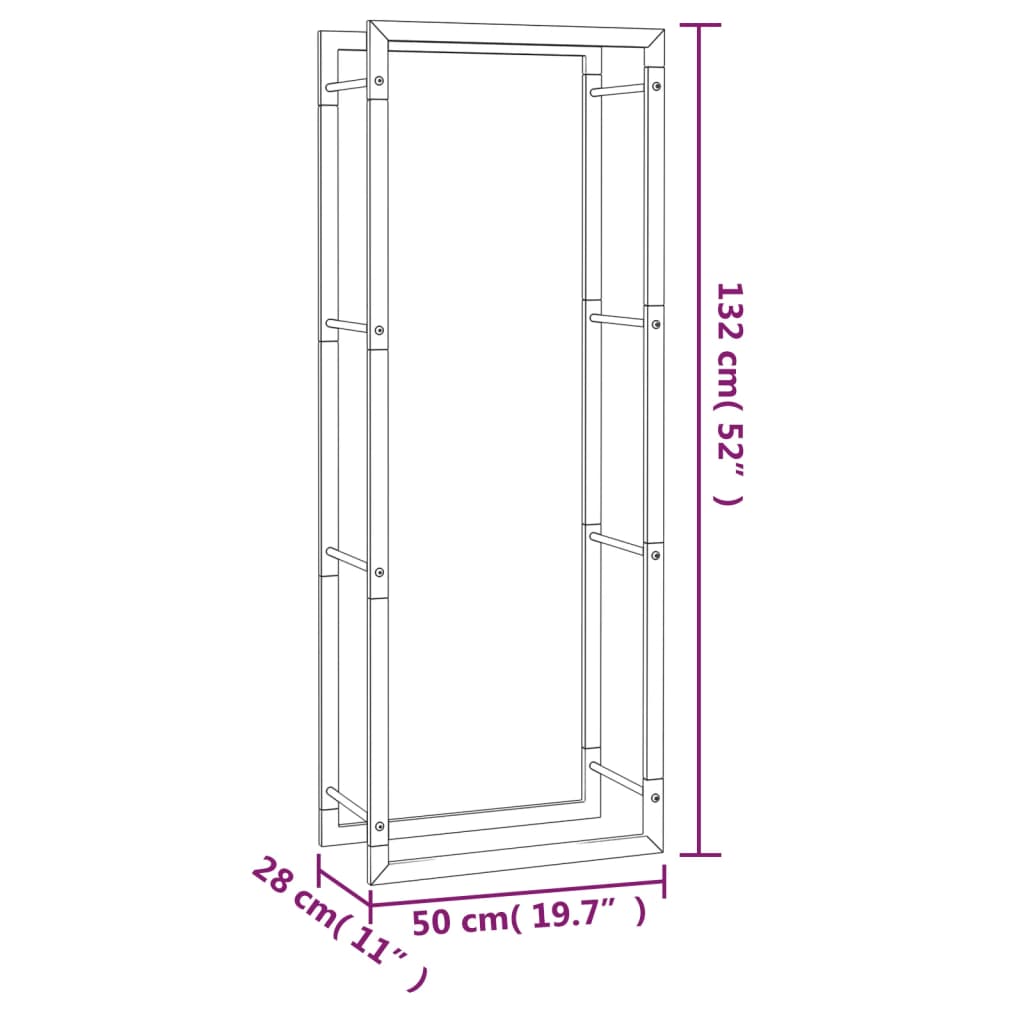 Brennholzregal Stahl Mattschwarz 50x28x132 cm Kaminholzlager Feuerholzhalter