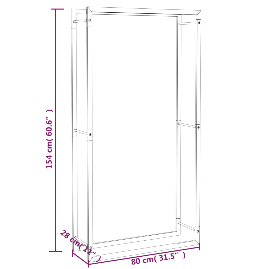 Brennholzregal Stahl Mattschwarz 80x28x154 cm Kaminholzlager Feuerholzhalter