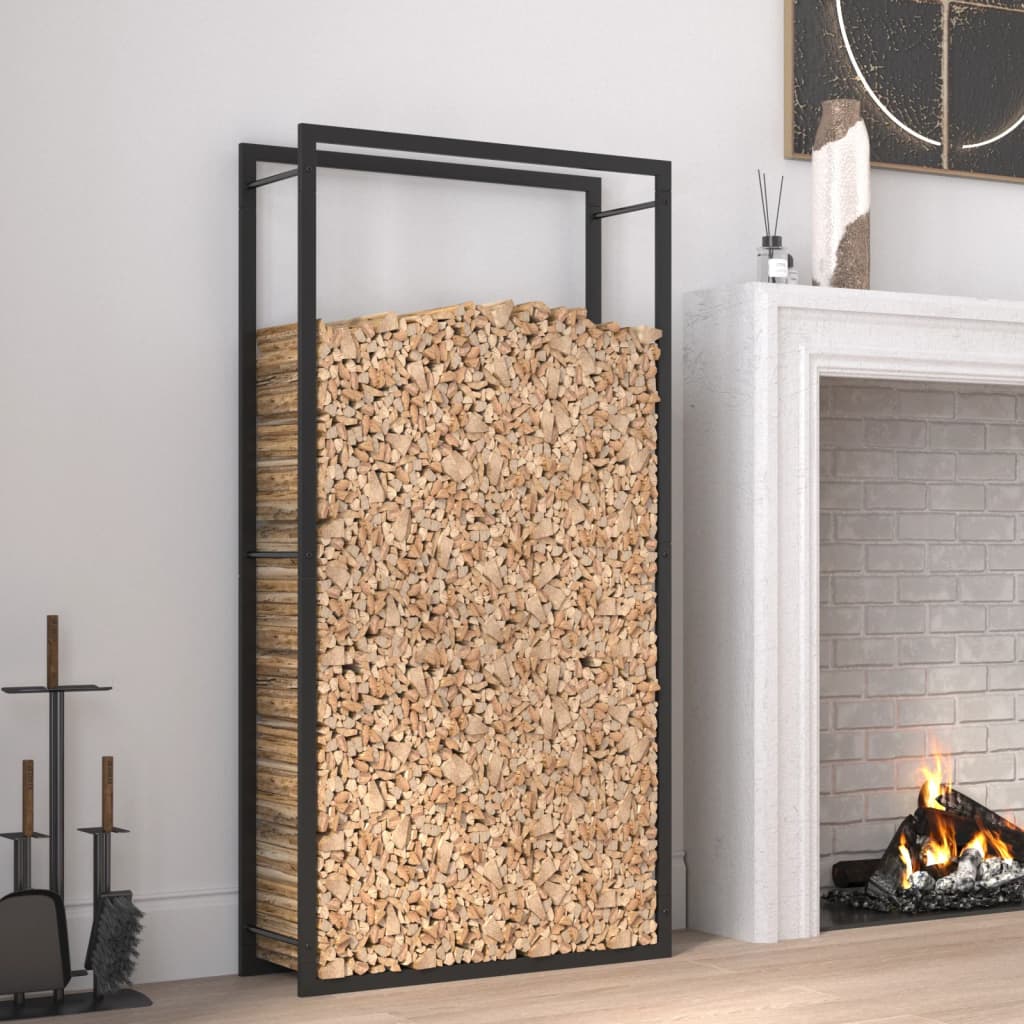 Brennholzregal Stahl Mattschwarz 80x28x154 cm Kaminholzlager Feuerholzhalter