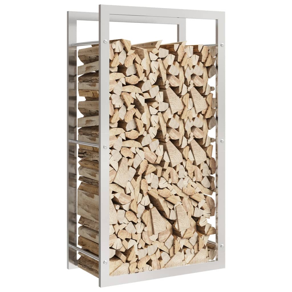 Brennholzregal Edelstahl Metallregal Silber 50x28x94 cm Kaminholzlager Feuerholzständer