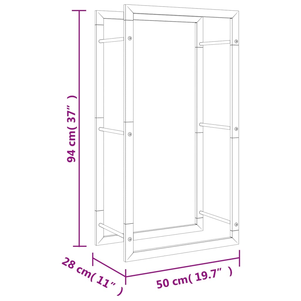 Brennholzregal Edelstahl Metallregal Silber 50x28x94 cm Kaminholzlager Feuerholzständer