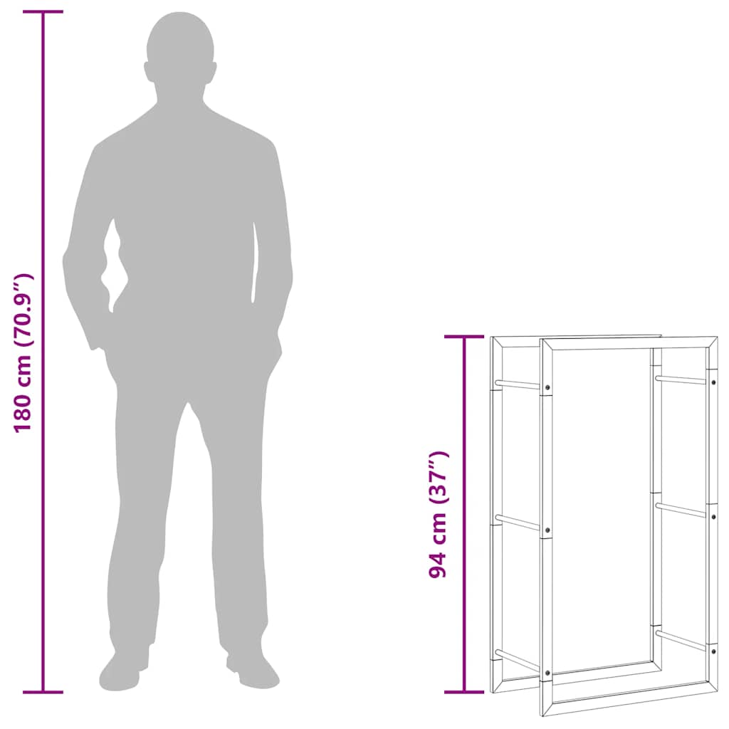 Firewood rack, stainless steel metal rack, silver, 50x28x94 cm, firewood storage, firewood stand