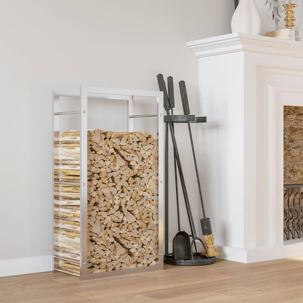 Brennholzregal Edelstahl Metallregal Silber 50x28x94 cm Kaminholzlager Feuerholzständer