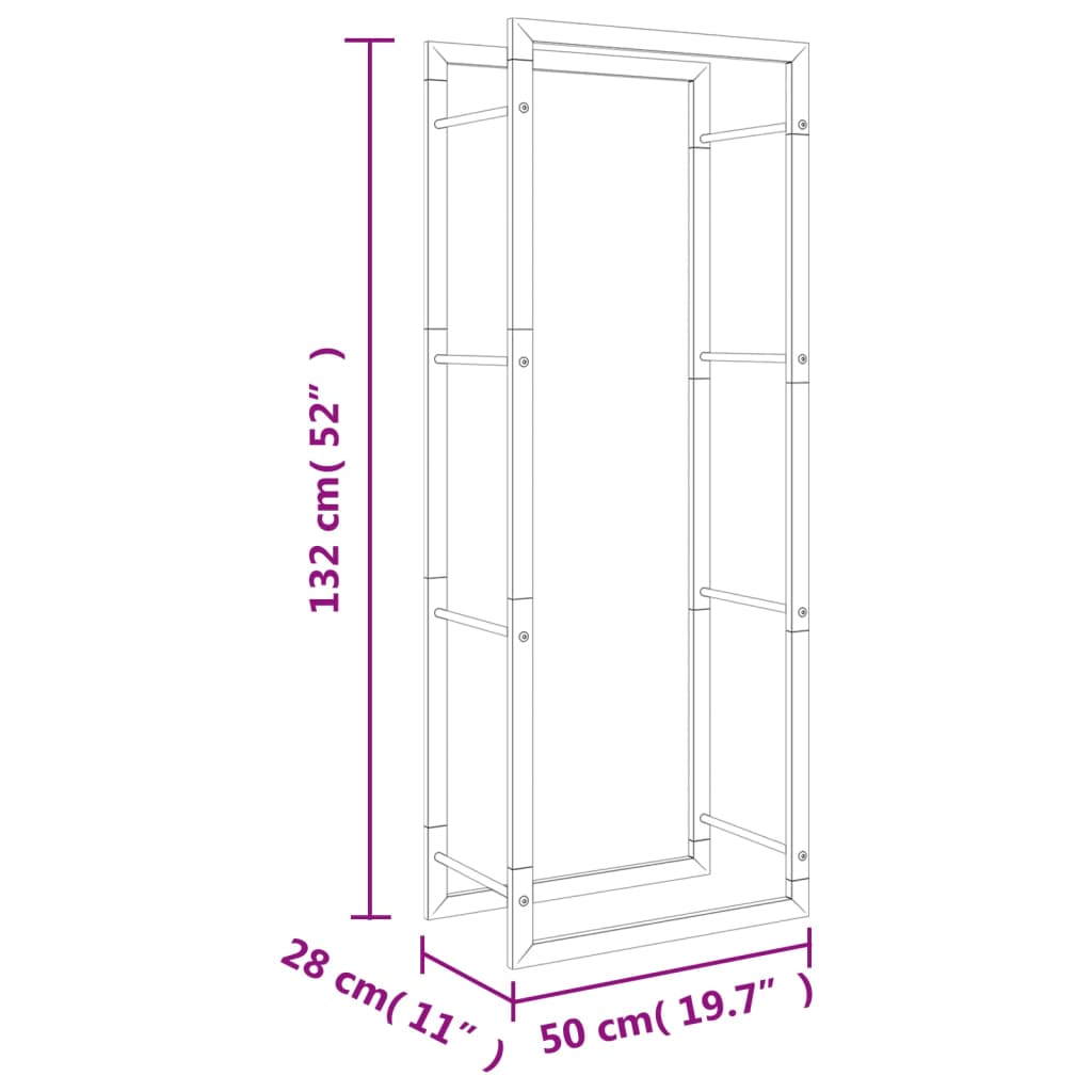 Brennholzregal 50x28x132 cm Edelstahl Holzlager Feuerholzhalter
