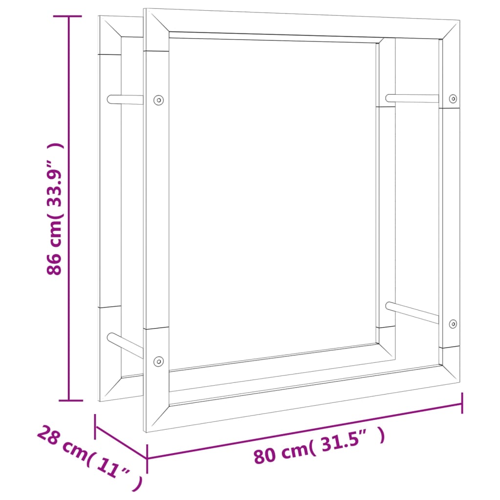 Brennholzregal Edelstahl Metallregal Silber 80x28x86 cm Kaminholzlager Feuerholzständer