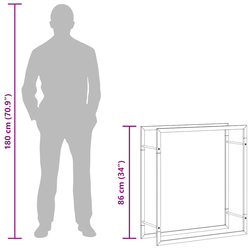 Firewood rack, stainless steel metal rack, silver, 80x28x86 cm, firewood storage, firewood stand