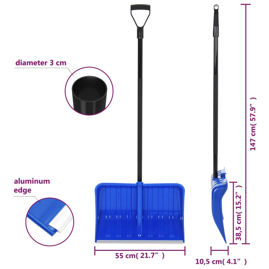 Schneeschaufel Blau 147 cm Metall Schneeschippe Schneeräumer