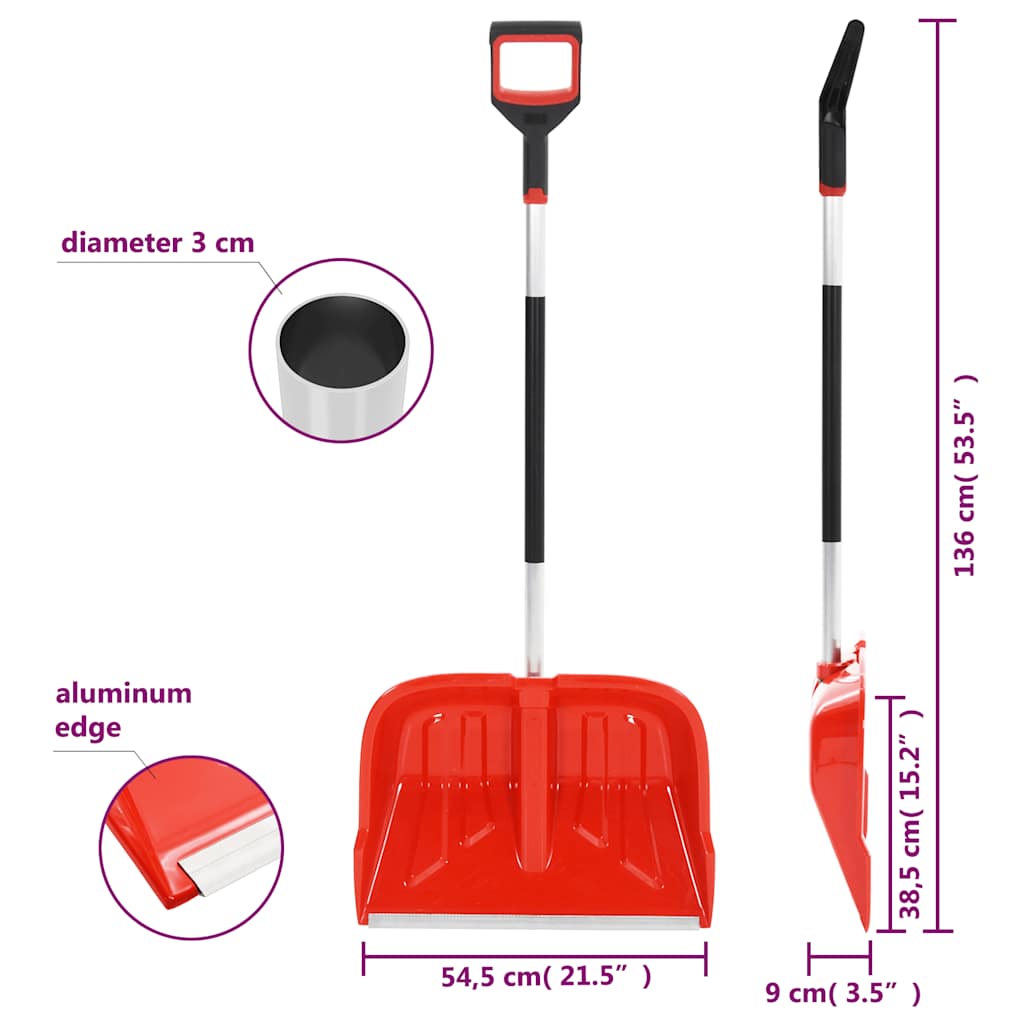Schneeschaufel Rot 136 cm Aluminium Schneeschippe Schneeräumer