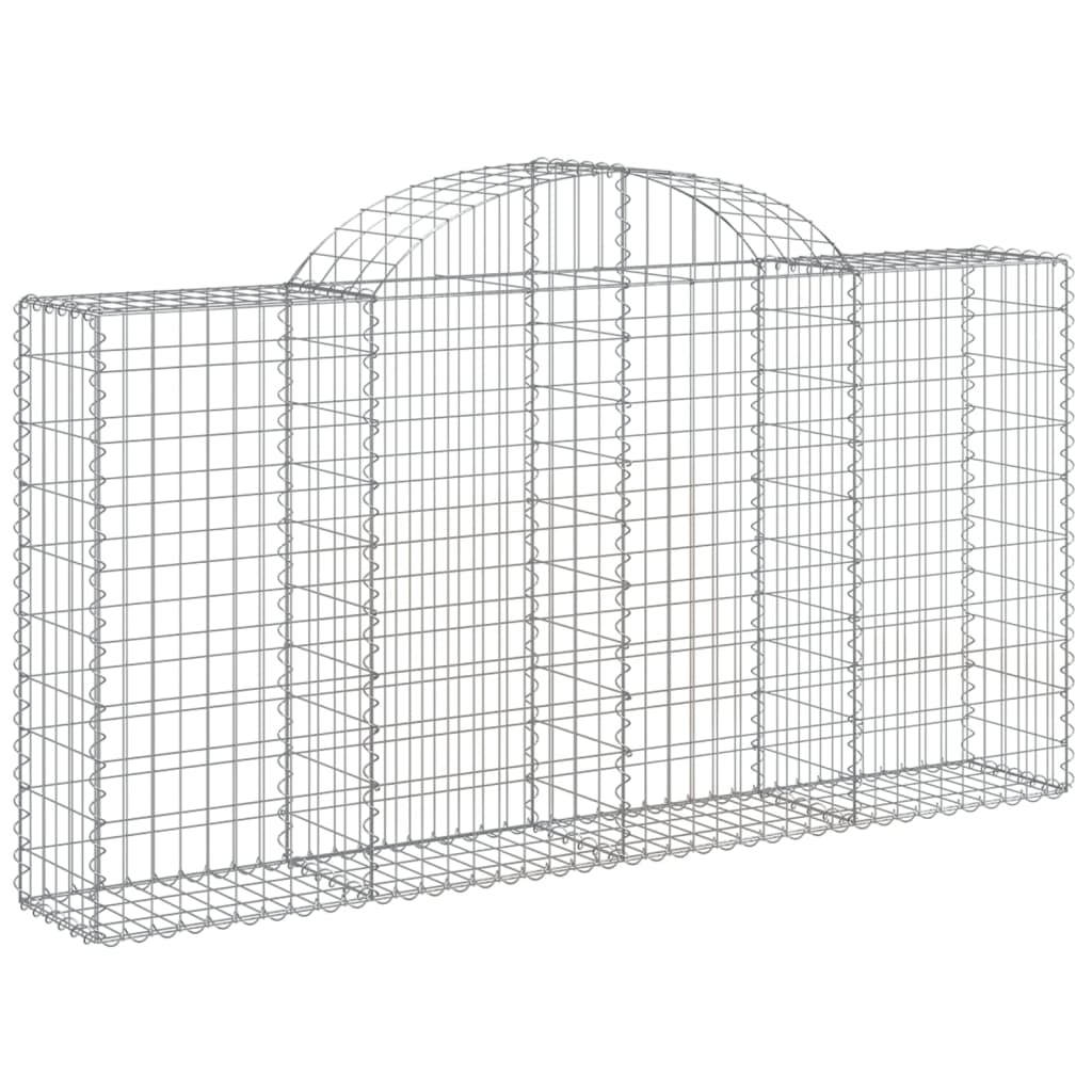 Gabione mit Hochbogen 200x30x100/120 cm Verzinktes Eisen Steinkorb Silber Grau